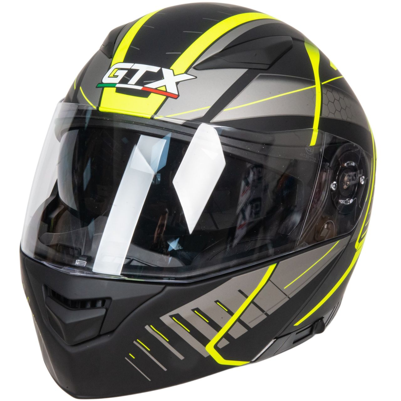 Шлем мото модуляр GTX 550 №3 (XL) BLACK/FLUO YELLOW GREY (2 визора)