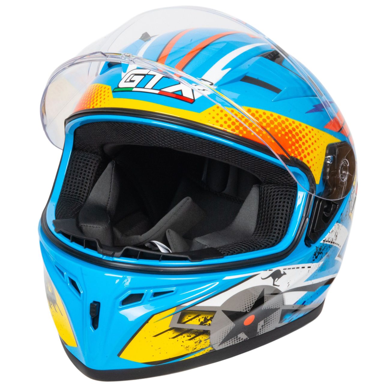 Шлем мото интеграл GTX 578S №2 (L) BLUE / ORANGE YELLOW подростковый